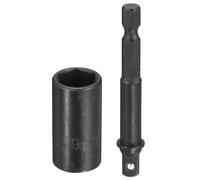 sourcing map Enchufe de impacto poco profundo de 6 puntos de 0.25 pulgadas, 9 mm, enchufe métrico de 25 mm de largo con adaptador de vástago hexagonal de 0.25 pulgadas de 65 mm, adaptador de enchufe