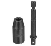 sourcing map Enchufe de impacto poco profundo de 6 puntos de 0,6 cm, 4,5 mm, métrico, 25 mm de largo con adaptador de vástago hexagonal de 0,6 cm, 65 mm, adaptador de enchufe de acero CR-V, juego de