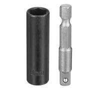 sourcing map Enchufe de impacto profundo de 6 puntos de 0.25 pulgadas, 10 mm, enchufe métrico de 50 mm de largo con adaptador de vástago hexagonal de 0.25 pulgadas de 50 mm, adaptador de enchufe de