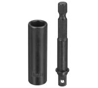 sourcing map Enchufe de impacto profundo de 6 puntos de 0.25 pulgadas, 10 mm, enchufe métrico de 50 mm de largo con adaptador de vástago hexagonal de 0.6 cm de 65 mm, kit de herramientas de adaptador