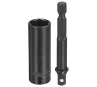 sourcing map Enchufe de impacto profundo de 6 puntos de 0.25 pulgadas, 13 mm, enchufe métrico de 50 mm de largo con adaptador de vástago hexagonal de 0.6 cm de 65 mm, kit de herramientas de adaptador