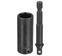 sourcing map Enchufe de impacto profundo de 6 puntos de 0.25 pulgadas, 14 mm, enchufe métrico de 50 mm de largo con adaptador de vástago hexagonal de 0.6 cm de 65 mm, kit de herramientas de adaptador