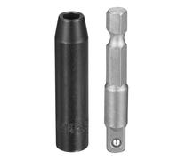 sourcing map Enchufe de impacto profundo de 6 puntos de 0.25 pulgadas, 5.5 mm, enchufe métrico de 50 mm de largo con adaptador de vástago hexagonal de 0.6 cm de 50 mm (2 pulgadas), kit de herramientas