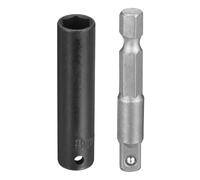 sourcing map Enchufe de impacto profundo de 6 puntos de 0.25 pulgadas, 8 mm, enchufe métrico de 25 mm de largo con adaptador de vástago hexagonal de 0.25 pulgadas de 50 mm (2 pulgadas), kit de