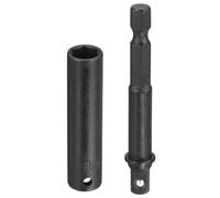 sourcing map Enchufe de impacto profundo de 6 puntos de 0.25 pulgadas, 8 mm, enchufe métrico de 50 mm de largo con adaptador de vástago hexagonal de 0.6 cm de 65 mm, kit de herramientas de adaptador