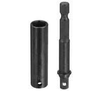 sourcing map Enchufe de impacto profundo de 6 puntos de 0.25 pulgadas, 9 mm, enchufe métrico de 25 mm de largo con adaptador de vástago hexagonal de 0.25 pulgadas de 65 mm, kit de herramientas de