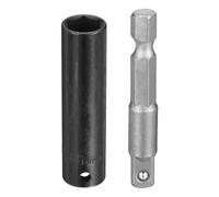 sourcing map Enchufe de impacto profundo de 6 puntos de 0.25 pulgadas, 9 mm, enchufe métrico de 50 mm de largo con adaptador de vástago hexagonal de 0.25 pulgadas de 50 mm (2 pulgadas), kit de