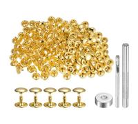 sourcing map Juego de 200 remaches de cuero de 12 mm x 10 mm, remaches de metal de doble tapa con 3 herramientas de ajuste, remaches para manualidades, reparación de cuero, decoración, tono dorado
