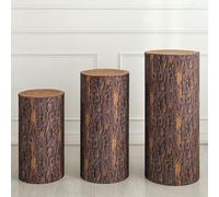 sourcing map Juego de 3 fundas cilíndricas de elastano con textura de madera, cubierta de pie para decoración de fiestas, bodas, cumpleaños, solo contiene cubiertas cilíndricas (tela elástica, grande)