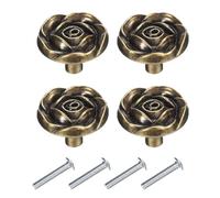 sourcing map Juego de 4 pomos vintage manijas para muebles con patrón de rosas de 1.2 pulgadas de largo, con tornillo de aleación de zinc para cajones, muebles, armarios, color bronce