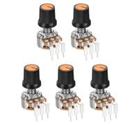 sourcing map Juego de 5 potenciómetros giratorios WH148 B5K Ohm con interruptor, codificador giratorio de 3 pines con botón pulsador y perilla de atenuación AG3 naranja y tuercas, arandelas para