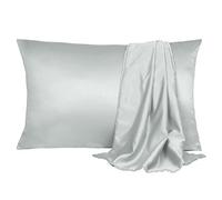 sourcing map Juego de fundas de almohada de satén de seda para cabello y piel, 2 fundas de almohada con cierre de sobre, gris claro, 50 x 90 cm