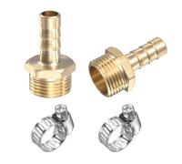 sourcing map Latón Manguera Púa Montaje Recto 8mm x G3/8 Macho Rosca Tubo Conector con Inoxidable Acero Manguera Abrazadera Paquete de 2