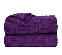 Sourcing Map Manta de punto trenzado 100% algodón, manta suave y ligera, manta de sofá texturizada, funda de sofá, mantas de punto decorativas, morado, 47 x 70 pulgadas