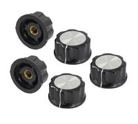 sourcing map Perillas giratorias superiores de 30 mm en tono plateado negro de 5 piezas para 6 mm de diámetro. Potenciómetro de eje