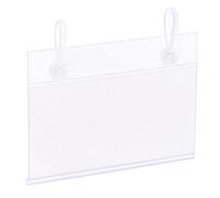 sourcing map Portaetiquetas Porta Precio Soporte de Etiquetas con Colgante Hebilla 80x55mm Transparente Plástico para Alambre Estante, Paquete de 25