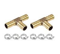 sourcing map Púa Manguera Accesorio 10mm T T-Forma Tubo Conector Latón 2uds con 6uds 6-12mm Manguera Abrazaderas