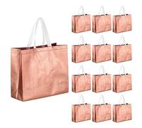 sourcing map Reutilizables Regalo Bolsas, Rosa Dorado Mano Brillante Supermercado Compras Bolsa con Manijas para Cumpleaños Fiestas, Boda, Navidad, Paquete de 60