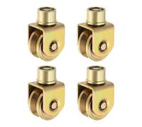 sourcing map Ruedas de puerta corredera de 2.3 pulgadas, 4 unidades de polea giratoria de 360 grados con ranura en V con soporte para riel de pista, puerta corredera, máquina industrial, color dorado