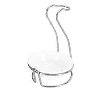 sourcing map Soporte para cucharas, 4.5 x 4.3 x 7.1 pulgadas, juego de cucharones verticales de acero inoxidable con cuenco redondo de cerámica, soporte vertical portátil para el hogar, cocina