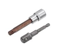 sourcing map T52 Torx brocas Zócalo, 1/2" Cuadrado Accionamiento CR-V Zócalos, S2 Acero brocass 4" Longitud con Hexagonal Vástago Eléctrico Taladro Adaptador