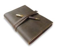 Sovereign-Gear Diario De Regalo De Cuero Recargable 22,6 X 6,5 Cm | Cuaderno De Viaje De Cuero Hecho A Mano | Para Hombres Y Mujeres Para Escribir | Recambios 20,8 X 16,5 Cm A5 + Bolígrafo