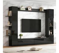 Soweiz Armario compacto con mucho espacio de almacenamiento, vitrinas, bisagra de puerta intercambiable, set de 4 unidades, armario de TV, armario de almacenamiento (negro)