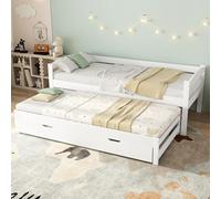 Soweiz Cama individual y doble, cama corredera con ruedas inferiores, con 2 cajones de MDF, marco de madera maciza, blanco (200 x 90 cm/190 x 90 cm)