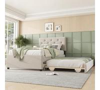 Soweiz Cama tapizada, cama con somier (sin colchón), cama con cajonera enrollable de terciopelo, minimalista, 90 x 200 cm (beige)