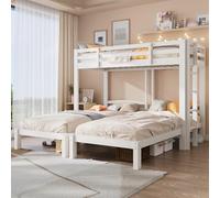 Soweiz Litera, 3 Camas, 90 × 200 cm, Cama Infantil, Cama Triple, con Escalera Lateral para niños y Adolescentes, Ideal para familias con 2 o 3 niños (Blanco Madera 90)