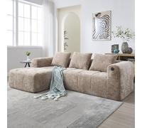 Soweiz Sofá L, sofá de 3 plazas, sofá seccional, sin necesidad de instalación, sofás de chenilla con chaise longue y reposabrazos, 3 cojines, bolsillo lateral para control remoto, 250 x 158 x 60 cm