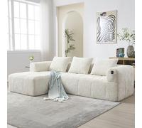 Soweiz Sofá L, sofá de 3 plazas, sofá seccional, sin necesidad de instalación, sofás de chenilla con chaise longue y reposabrazos, 3 cojines, bolsillo lateral para control remoto, 250 x 158 x 60 cm