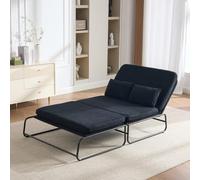 Soweiz Sofá plegable con estructura de metal, sofá de chenilla con espacio de almacenamiento en los laterales, adecuado para la oficina en casa, el salón y el apartamento, color negro