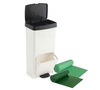 SP Berner Pack Cubo de basura o reciclaje 70L, VERTICAL, 2 Compartimentos, Papelera residuos, 76 cm, INCLUYE bolsas de basura adaptadas 30+40L, Blanco