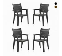 SP-Berner Pack de 4 Sillas de Plástico de Alta Calidad LEGNO - Silla de Exterior con textura imitación a madera. Ideal para Jardín, Terraza o Piscina - Diseño Ergonómico y Gran Durabilidad Black