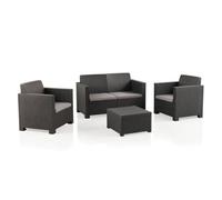 SP Berner SHAF - Conjunto Jardín Exterior y Terraza - Sofá de 2 plazas, 2 Sillones, Mesa Baja y Cojines Asiento - Plástico Reciclado - Set EVO Confort - Grafito