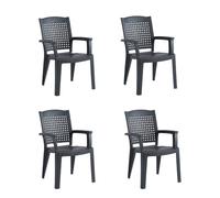 SP Berner SHAF - Pack 4 Sillas - Jardín Exterior y Terraza - Plástico Reciclado Resistente UV - Apilables - Modelo Metal (Antracita)