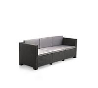 SP Berner - Sofá de Jardín Diva 3 Plazas - Diseño en Imitación Ratán con Cojín Incluido - Resistente y Sostenible - Fácil Montaje - 190 x 66 x 72 cm - Grafito