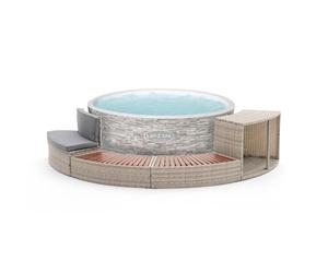 Spa Hinchable Lay-Z-Spa Vancouver Ø155x60cm Airjet y Cobertor para 3-5 personas + K2O Revestimiento Half Surround 180 289x45x56cm Borde para Spa Semicircular 4 piezas Escalones, Banco y Almacenamiento