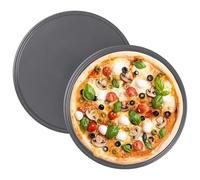 Space Home - 2 x Molde para Pizza Liso - Bandeja de Horno Redonda - Molde Pizza Horno - Bandeja para Galletas - Recubrimiento Antiadherente - Diámetro 32 cm - Acero al Carbono - Set de 2
