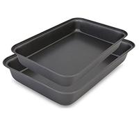 Space Home - Juego de 2 Rustideras de Horno - Bandeja de Horno Universal - Fuentes de Horno para Asar de Acero - Recubrimiento Antiadherente