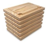 Space Home - Plato de Madera para Churrasco Set de 6, 30 x 20 cm, Pino, con Ranura para Jugos, Ideal para Carnes, Chuletones, Asados, Barbacoa, Pizzas, Quesos, Casa y Restaurantes