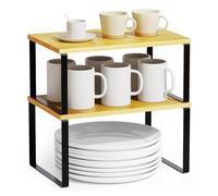 SpaceAid Organizador de estante de gabinete, 2 unidades, estante elevador de estantes de cocina, estante apilable expandible para especias, organizador de almacenamiento de armario de despensa (bambú