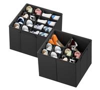 SpaceAid Organizador de zapatos para armario, paquete de 2 contenedores plegables de almacenamiento de zapatos, cestas con separadores ajustables, se adapta a 16-32 pares, color negro