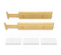SpaceAid Separadores de cajones de bambú de 4 pulgadas de alto con etiquetas, organizadores de cajones ajustables de cocina, organización expandible para el hogar, oficina, aparadores y baño, 4