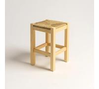Spacio Taburete Rústico de Madera y Paja Növik - Estilo Nórdico Escandinavo - Banqueta Alta 70 cm y Baja 48,5 cm - Ideal para Cocina, Barra o Comedor | Fabricado en España (Pino Crudo, BAJO)