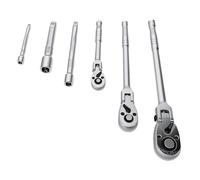 Spacnana Llave de Trinquete de Cabeza Flexible 1/4 3/8 1/2 Drive Juego de Llaves de Tubo de Trinquete de Cabeza Flexible de 180 Grados con 3 Barras de Extensión y Bandeja de EVA para