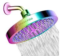 SparkPod Fixed Shower Head - High Pressure Rain - Luxury Modern Chrome Look - Easy Tool Free Installation - The Perfect Adjustable Replacement (Rainbow, 15CM Round)