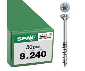 SPAX 191010802405 WIROX a3j, Tornillo de construcción, T-Star Plus, cabeza avellanada, rosca parcial, 4 corte, 8 x 240 mm