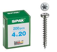 Spax 207000400203 - Tornillo universal, 4,0 x 20 mm, 200 piezas, panhead, t-star plus, 4cut, totalmente roscado, acero i